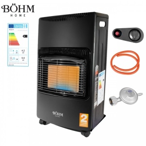 Сгъваема газова печка с пропан-бутан Bohm BF-003B, 4.20 kW, 3 степени на мощност, 20-80 кв.м + Редуцир-вентил за пропан-бутан + Маркуч 1.5 м