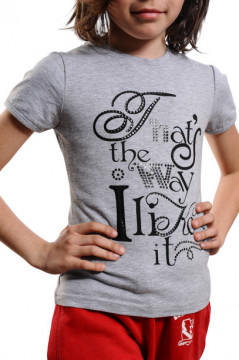 Tricou gri cu imprimeu text negru