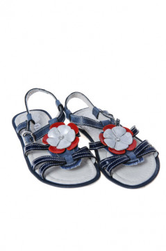 Sandale albastre cu floare decorativa