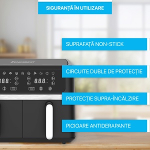 Friteuza cu aer Zenkabeat V2 Ultimate Dual-Pot Airfryer, 2400W, capacitate 9L, 11 programe presetate, Tehnologie Deep-Fry, temperatura ajustabila 80-200 C, timer 0-60 minute, poturi detasabile, displa - Img 6