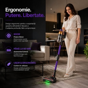 Resigilat Aspirator vertical fara fir Zenkabeat XC600 Flex, 2in1: 600W Brushless, Baterie 20000Mah, acumulator Li 29.6V, Tub Flexibil - Img 3
