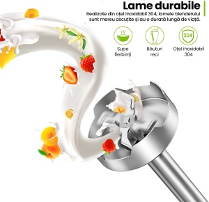 RESIGILAT - Set Blender 4 in 1 Zenkabeat B23 cu putere 1000W, Mixer vertical profesional, 6 trepte de viteza si functie Turbo, Multifunctional, Negru - Img 6