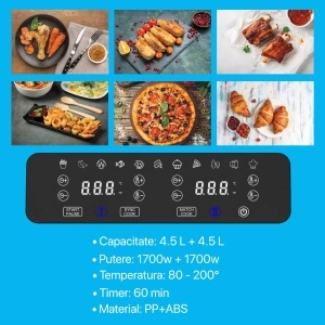 Friteuza cu aer Zenkabeat V2 Ultimate Dual-Pot Airfryer, 2400W, capacitate 9L, 11 programe presetate, Tehnologie Deep-Fry, temperatura ajustabila 80-200 C, timer 0-60 minute, poturi detasabile, displa - Img 3