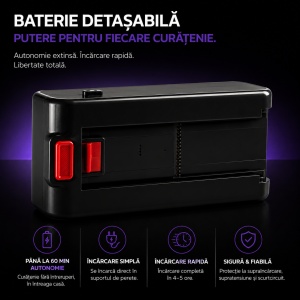 Aspirator vertical fara fir Zenkabeat XC600 Flex, 2in1: 600W Brushless, Baterie 20000Mah, acumulator Li 29.6V, Tub Flexibil - Img 10