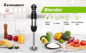 RESIGILAT - Set Blender 4 in 1 Zenkabeat B23 cu putere 1000W, Mixer vertical profesional, 6 trepte de viteza si functie Turbo, Multifunctional, Negru - Img 10