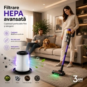 Aspirator vertical fara fir Zenkabeat XC500, 2in1: 500W Brushless, Baterie 20000Mah, acumulator Li 29.6V - Img 9