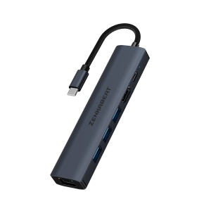 Resigilat Hub Adaptor Type-C Pro6 Zenkabeat 6-1, 3x USB, 1x HDMI, 1x Type C, Port Internet 1000 Mbps, Negru - Img 1