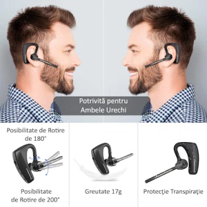Cască Bluetooth ZENKABEAT K18 Handsfree HD Multipoint, 2 Microfoane, Noise Cancelling CVC8.0, Wireless 5.0 - Img 3