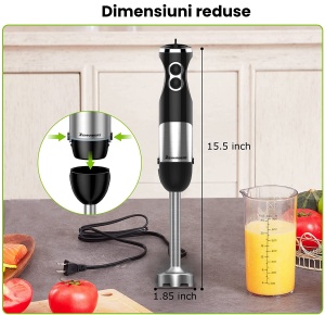 RESIGILAT - Set Blender 4 in 1 Zenkabeat B23 cu putere 1000W, Mixer vertical profesional, 6 trepte de viteza si functie Turbo, Multifunctional, Negru - Img 8