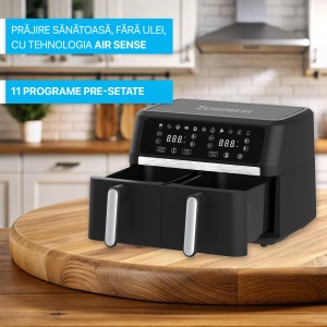 Friteuza cu aer Zenkabeat V2 Ultimate Dual-Pot Airfryer, 2400W, capacitate 9L, 11 programe presetate, Tehnologie Deep-Fry, temperatura ajustabila 80-200 C, timer 0-60 minute, poturi detasabile, displa - Img 5