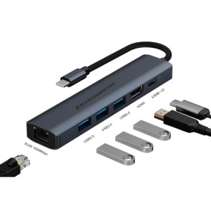 Resigilat Hub Adaptor Type-C Pro6 Zenkabeat 6-1, 3x USB, 1x HDMI, 1x Type C, Port Internet 1000 Mbps, Negru - Img 2