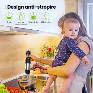 RESIGILAT - Set Blender 4 in 1 Zenkabeat B23 cu putere 1000W, Mixer vertical profesional, 6 trepte de viteza si functie Turbo, Multifunctional, Negru - Img 5
