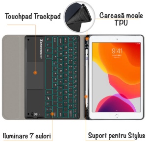RESIGILAT - Tastatura Universala Wireless ZENKABEAT cu Touchpad si Husa de piele pentru iPad 7 Gen,8 Gen,9 Gen, 10.2, , Baterie reincarcabila de 500mAh - Img 8