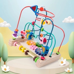 Jucarie din Lemn cu Margele pe Circuit, Puzzle Educativ cu Fructe Pentru Dezvoltarea Motricitatii Copiilor de 1-3 Ani - Img 4