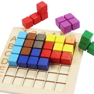 Joc Montessori din Lemn Pentru Copii, Educatie Timpurie, Cuburi Magice de Constructie, Blocuri de Potrivire, Stimularea Gandirii Logice si a Inteligentei, Joc de Masa Inteligent Pentru Miciile Genii, Tabla de Joc in Forma de Patrat - Img 6