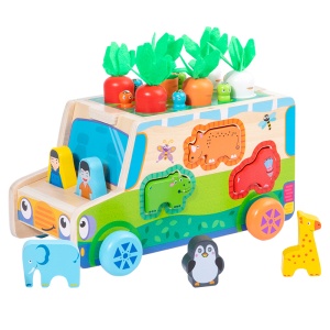 Jucarie Educativa Montessori Din Lemn, Sortare Forme, cu Personaje, Morcovi si Blocuri de Constructie pentru Animale, Cu design magnetic, Pentru Copii 1-4 ani - Img 1