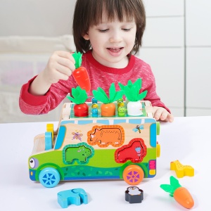 Jucarie Educativa Montessori Din Lemn, Sortare Forme, cu Personaje, Morcovi si Blocuri de Constructie pentru Animale, Cu design magnetic, Pentru Copii 1-4 ani - Img 3