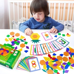Jucarie Educativa Montessori Puzzle cu 10 Forme Geometrice din Lemn, Multicolora, pentru Copii 3+ Ani - Img 2