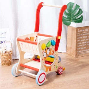 Jucarie Montessori Antemergator Multifunctional 2 in 1 Carucior si Cos de Cumparaturi, Primii Pasi Pentru copii, Joaca si Depozitare, 3 ani+ - Img 4