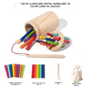 Joc educativ Montessori 3 in 1, pentru Motricitate fina, Jucarii de invatare din lemn pentru copii, sortarea formelor si culorilor, 1-3 ani - Img 3