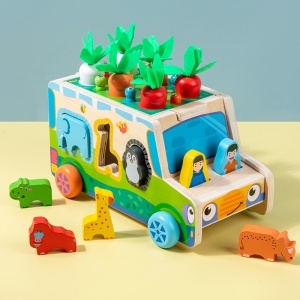 Jucarie Educativa Montessori Din Lemn, Sortare Forme, cu Personaje, Morcovi si Blocuri de Constructie pentru Animale, Cu design magnetic, Pentru Copii 1-4 ani - Img 4