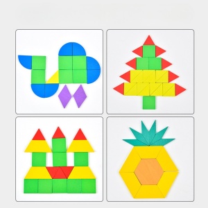 Jucarie Educativa Montessori Puzzle cu 10 Forme Geometrice din Lemn, Multicolora, pentru Copii 3+ Ani - Img 3