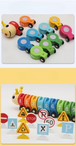 Jucarie Educativa Montessori Tren din Lemn, Omida Colorata cu Cifre, Semne de Circulatie si Roti pentru Miscare Lina, Pentru Copii 2-6 Ani - Img 4