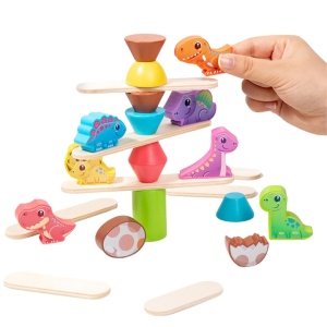 Set Educativ de Echilibru Montessori cu Dinozauri, Balanta si Blocuri de Constructie din Lemn, Jucarie Multicolora pentru Copii 1-5 Ani, Cadoul Ideal pentru Dezvoltarea Motricitatii Fine - Img 2