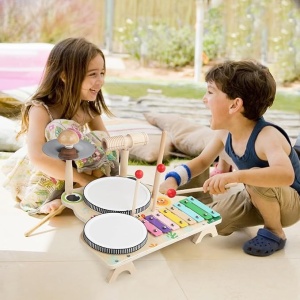 Set Instrumente Muzicale din Lemn Pentru Copii, Jucarie Educativa, Dezvolta Recunoasterea Ritmului si Abilitatile de Concentrare, Perfectioneaza Coordonarea Mana-Ochi, Multicolor, Varsta 1-5 ani - Img 2