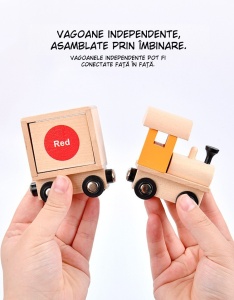 Tren Educativ Montessori din Lemn cu magnet, Identificare a Formelor Geometrice si Clasificare a Culorilor, pentru copii 2 ani+, 35 cm lungime, multicolor - Img 5