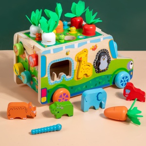 Jucarie Educativa Montessori Din Lemn, Sortare Forme, cu Personaje, Morcovi si Blocuri de Constructie pentru Animale, Cu design magnetic, Pentru Copii 1-4 ani - Img 5