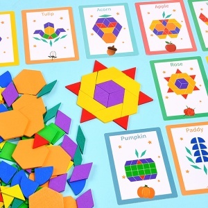 Jucarie Educativa Montessori Puzzle cu 10 Forme Geometrice din Lemn, Multicolora, pentru Copii 3+ Ani - Img 4