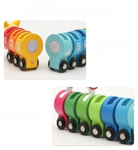 Jucarie Educativa Montessori Tren din Lemn, Omida Colorata cu Cifre, Semne de Circulatie si Roti pentru Miscare Lina, Pentru Copii 2-6 Ani - Img 5