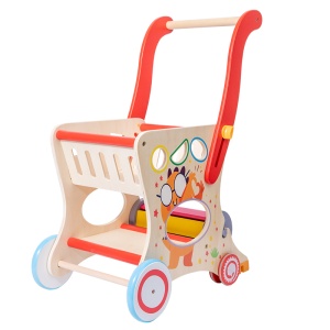 Jucarie Montessori Antemergator Multifunctional 2 in 1 Carucior si Cos de Cumparaturi, Primii Pasi Pentru copii, Joaca si Depozitare, 3 ani+