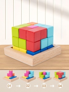 Jucarie Montessori, Blocuri de Constructie 3D din Lemn, Educatie timpurie, Puzzle pentru antrenarea motricitatii fine, Jocuri de gandire logica - Img 5