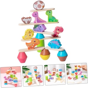 Set Educativ de Echilibru Montessori cu Dinozauri, Balanta si Blocuri de Constructie din Lemn, Jucarie Multicolora pentru Copii 1-5 Ani, Cadoul Ideal pentru Dezvoltarea Motricitatii Fine - Img 3