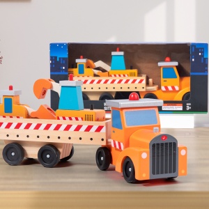 Set Jucarie Montessori Camion Transportator din Lemn cu Excavator si Buldozer, 3-4 Piese, pentru Copii 3+ Ani - Img 2