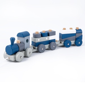 Tren din Lemn Montessori, Joc de Stivuire si Sortare cu Blocuri 3D si Forme, Educativ pentru Copii de 1-4 Ani