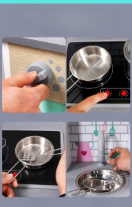 Bucatarie din Lemn Montessori, Set Modern cu Accesorii pentru Gatit, Elemente Detasabile, Set Ustensile, Cuptor cu Butoane, Masina De Spalat, Plita, Microunde si Chiuveta, 88x60x30 cm 3+ Ani - Img 4