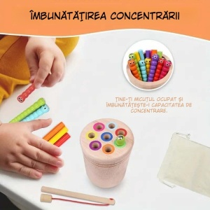 Joc educativ Montessori 3 in 1, pentru Motricitate fina, Jucarii de invatare din lemn pentru copii, sortarea formelor si culorilor, 1-3 ani - Img 5