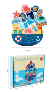 Joc Montessori educatie timpurie, Blocuri din lemn cu pesti pentru copii, Joc de echilibru Pentru Invatare Prescolara - Img 6