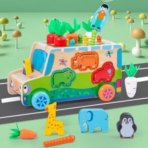 Jucarie Educativa Montessori Din Lemn, Sortare Forme, cu Personaje, Morcovi si Blocuri de Constructie pentru Animale, Cu design magnetic, Pentru Copii 1-4 ani - Img 6