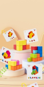 Jucarie Montessori, Blocuri de Constructie 3D din Lemn, Educatie timpurie, Puzzle pentru antrenarea motricitatii fine, Jocuri de gandire logica - Img 6