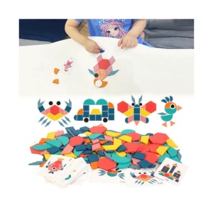 Puzzle Creativ din Lemn Montessori, Set de 150 de Piese cu Forme Geometrice si Cartonase, Jucarie Educativa pentru Copii 3+ - Img 5