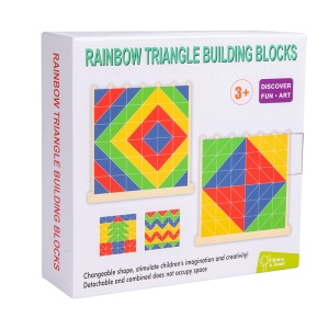Set Mozaic din Lemn Colorat pentru Copii, 155 Piese Geometrice Tip Puzzle, Jucarie Educativa cu Triunghiuri si Carduri de Design, Ideala pentru Prescolari 3+