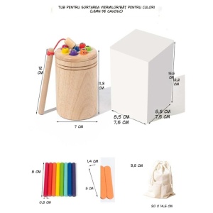 Joc educativ Montessori 3 in 1, pentru Motricitate fina, Jucarii de invatare din lemn pentru copii, sortarea formelor si culorilor, 1-3 ani - Img 6