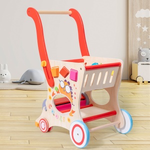 Jucarie Montessori Antemergator Multifunctional 2 in 1 Carucior si Cos de Cumparaturi, Primii Pasi Pentru copii, Joaca si Depozitare, 3 ani+ - Img 2