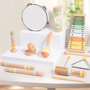 Set Instrumente Muzicale din Lemn Montessori, Percutie si Xilofon pentru Copii 1-5 Ani, Jucarie Educativa, Dezvolta Recunoasterea Ritmului si Abilitatile de Concentrare, Perfectioneaza Coordonarea Mana-Ochi, Multicolor - Img 2