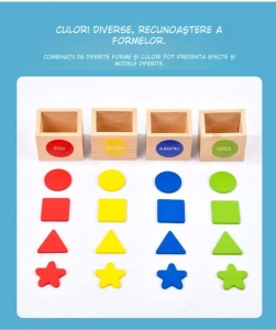 Tren Educativ Montessori din Lemn cu magnet, Identificare a Formelor Geometrice si Clasificare a Culorilor, pentru copii 2 ani+, 35 cm lungime, multicolor - Img 6