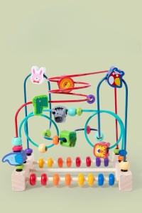 Jucarie din Lemn cu Margele pe Circuit, Puzzle Educativ cu Animale Pentru Dezvoltarea Motricitatii Copiilor de 1-3 Ani - Img 3